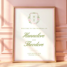 Poster Tapeçaria de Fundo de Monograma Floral para Casame