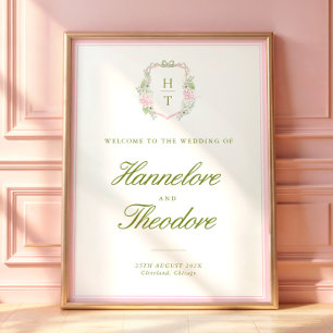 Poster Tapeçaria de Fundo de Monograma Floral para Casame