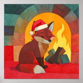 Poster Tapeçaria de Natal com Raposa em Cor Plana