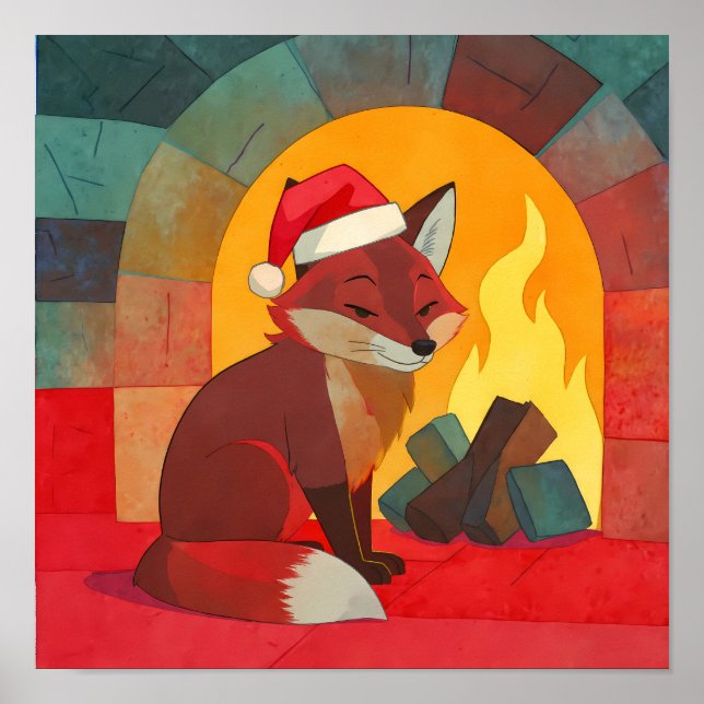 Poster Tapeçaria de Natal com Raposa em Cor Plana (Frente)
