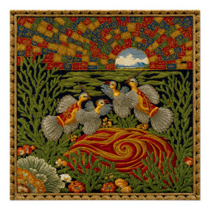 Póster Tapeçaria Estilo Retrô Aves Exóticas