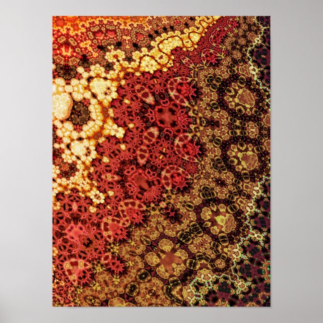 Poster Tapeçaria Fractal de Âmbar Ardente em Caleidoscópi (Frente)