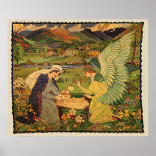 Póster Tapeçaria Religiosa Vintage com o Menino Jesus Cri