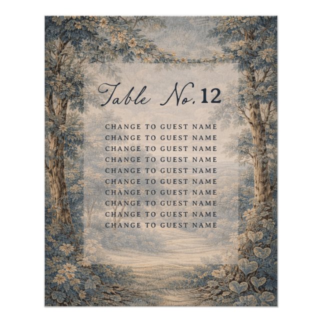 Póster Tapestry Blue Toile wedding table seating chart (Frente)
