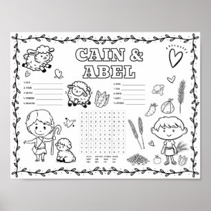 Poster Tapete de colorir bíblico cain e abel editável