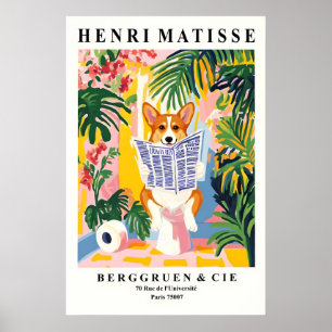 Poster Tapete de Parede de Corgi Engraçado Estilo Matisse