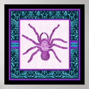 Póster Tarantula - Elegante Borda de Damasco em Verde-águ