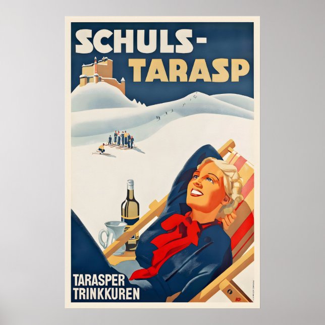 Poster Tarasp Graubünden Grisons Switzerland Vintage Ski (Frente)