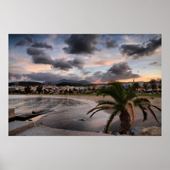 Póster Tarde Da Noite Em Rethymnon Beach Em Creta (Frente)