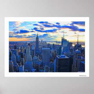 Poster Tarde tarde NYC Skyline à medida que o pôr do sol 