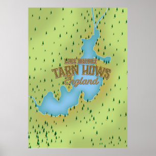 Poster Tarn Hows, distrito do lago, mapa de viagem.