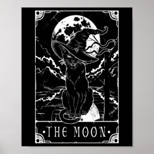Poster Tarot Card Crescent Moon E Black Cat Witat Hat
