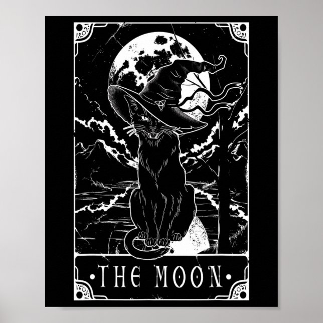 Poster Tarot Card Crescent Moon E Black Cat Witat Hat (Frente)