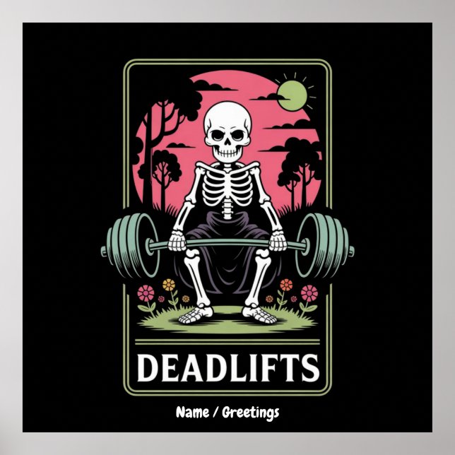 Poster Tarot Card Deadlifos Funny Skeleton Workout Design (Frente)