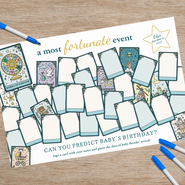 Poster Tarot Chá de fraldas Data de Vencimento Aniversári (Keepsake Signable Poster for Birthday Predictions!)