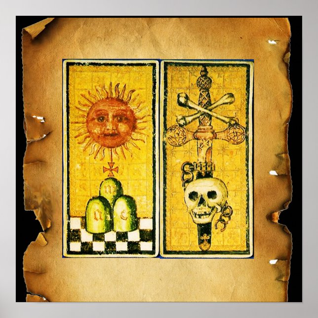 PÓSTER TAROTS ANTIGOS DA RENASCENÇA /O SOL ,ÁS DE ESPADAS (Frente)