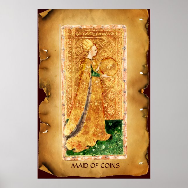 PÓSTER TAROTS RENAISSANCE ANTIGOS / DONZELA DE MOEDAS (Frente)