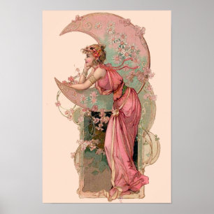 PÓSTER TAROTS / SENHORA DA LUA COM FLORES EM ROSA
