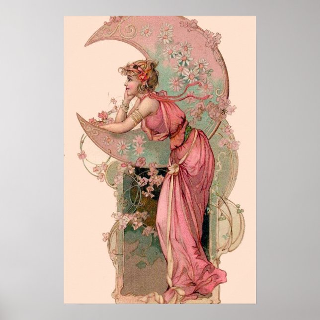 PÓSTER TAROTS / SENHORA DA LUA COM FLORES EM ROSA (Frente)