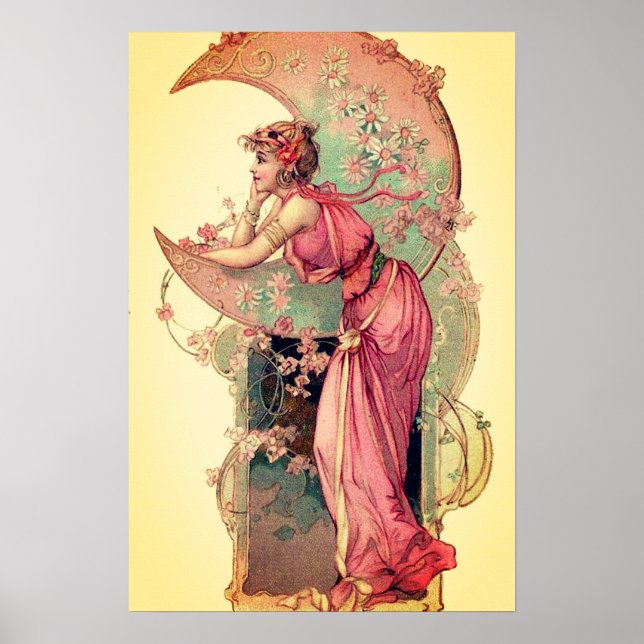 Póster TAROTS / SENHORA DA LUA COM FLORES Rosa Amarelo (Frente)