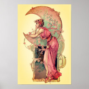 Póster TAROTS / SENHORA DA LUA COM FLORES Rosa Amarelo