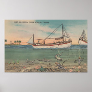 Poster Tarpon Springs, FL - vista do barco & do mar