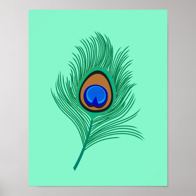 Poster Tarquuise Peacock Feather sobre Aqua Luz (Frente)