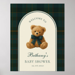 Poster Tartan Check Teddy Bear Baby Shower Welcome