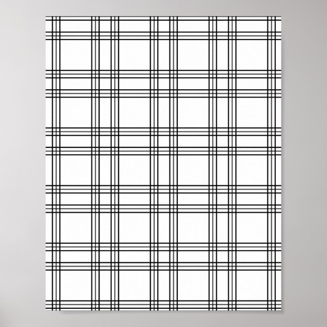 Poster Tartan de Xadrez branca com linhas pretas (Frente)