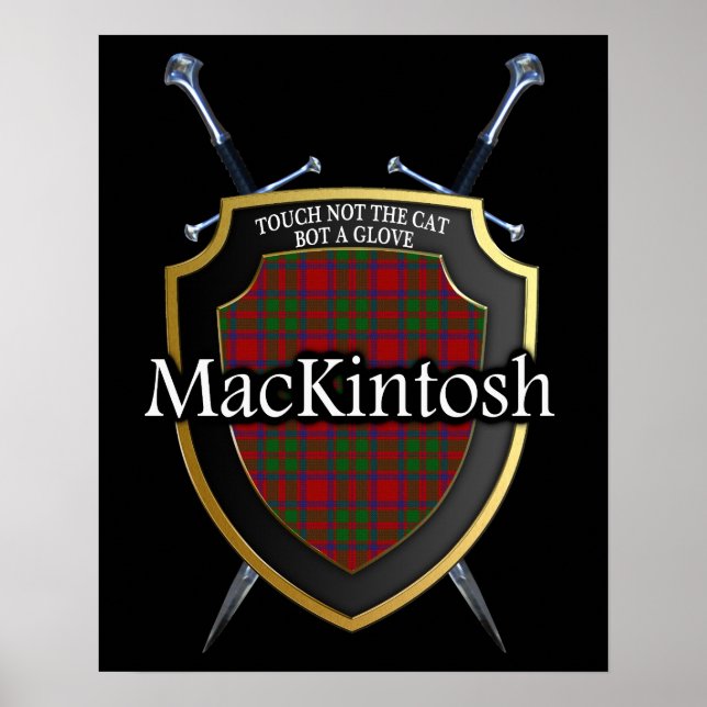 Póster Tartan Escudo Clan MacKintosh Escocês & Espadas (Frente)