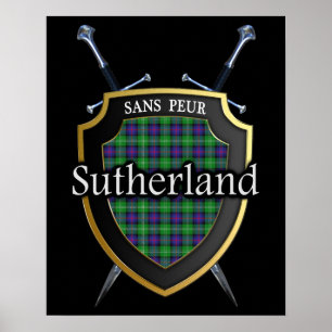 Poster Tartan Escudo Escocês e Espadas do Clã Sutherland