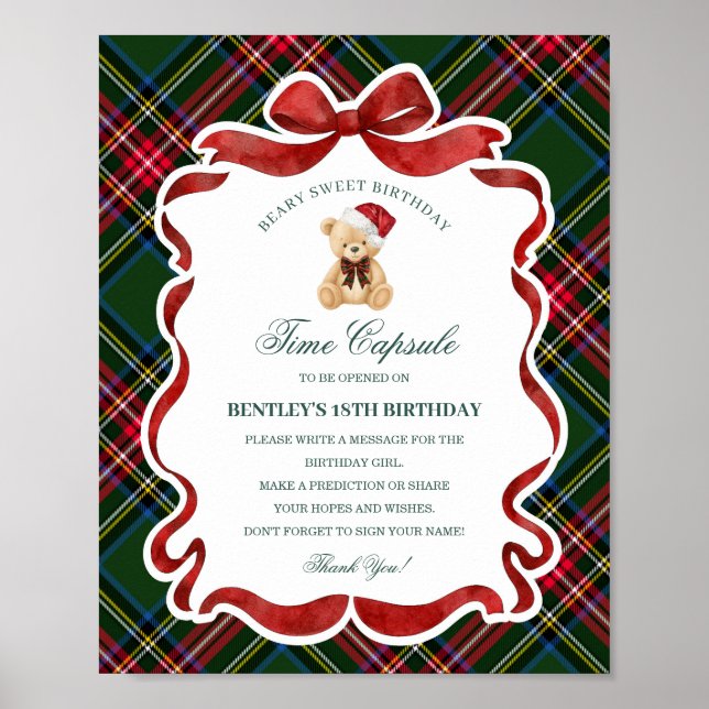 Poster Tartan Plaid Christmas Bear Birthday Time Capsule (Frente)