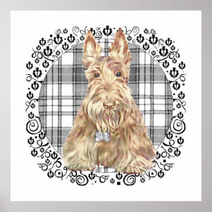 Póster Tartan Scottie Preto e Branco