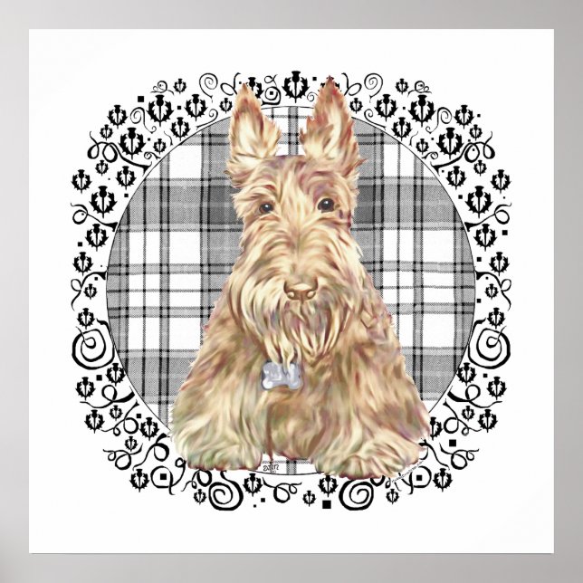 Póster Tartan Scottie Preto e Branco (Frente)