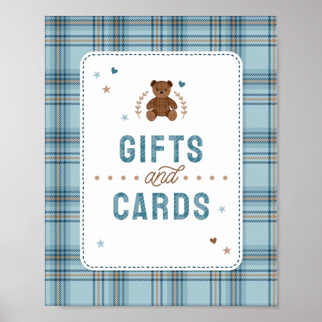 Poster Tartan Teddy Bear, Baby Boy Shower Gifts and Cards (Frente)