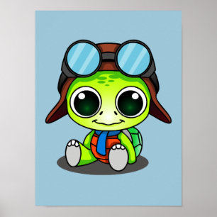 Poster Tartaruga bonito dos desenhos animados no chapéu