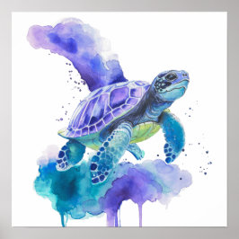Poster Tartaruga Colorida Arte em Aquarela – Posição do A