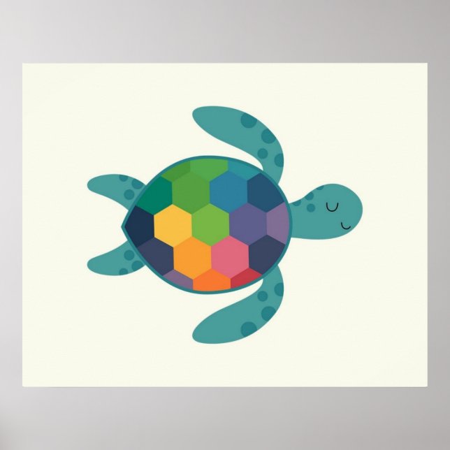 Poster Tartaruga Colorida com Casca Geométrica Bebê Crian (Frente)