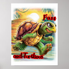 Poster Tartaruga de desenho animado engraçada e colorida 
