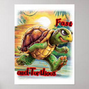Poster Tartaruga de desenho animado engraçada e colorida