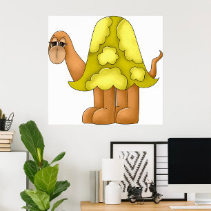 Poster Tartaruga de Desenho Animado Fofa com Concha Verde