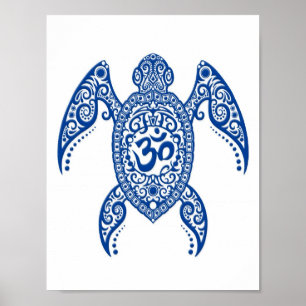 Poster Tartaruga de mar azul do OM no branco