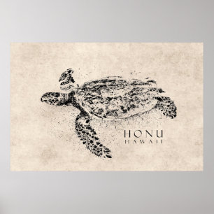 Póster Tartaruga de mar havaiana de Honu no pergaminho do