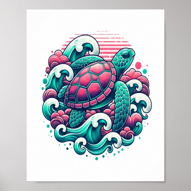 Poster Tartaruga de Onda do Oceano de Verão (Frente)