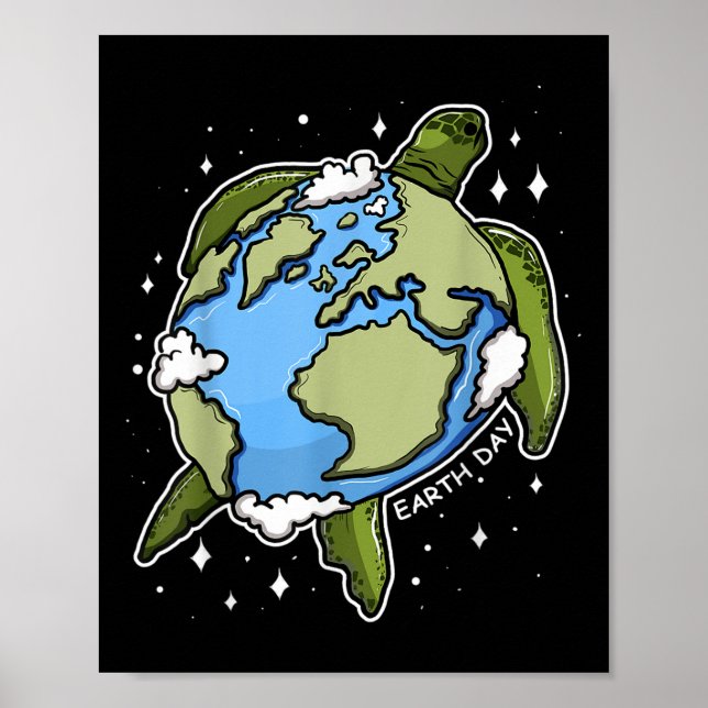Poster Tartaruga do Dia da Terra Globo Terrestre Proteção (Frente)