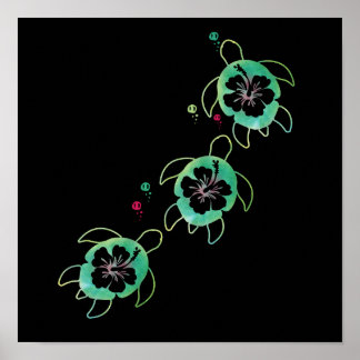 Poster Tartaruga do Mar Artista Flor de Hibiscus Na moda 