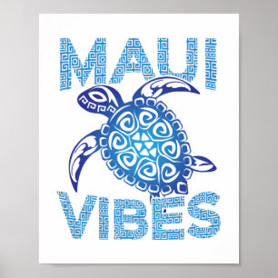 Poster Tartaruga-do-mar-azul-polinésia Maui Vibes