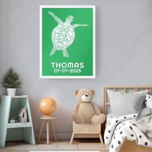 Poster Tartaruga do Mar Cento NOME PERSONALIZADO DE BEBÊ