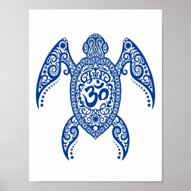 Poster Tartaruga do Mar de Om Azul em Branco (Frente)