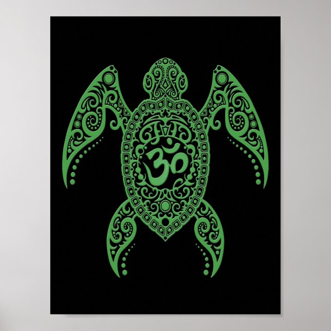 Póster Tartaruga do Mar de Om Verde em Preto (Frente)